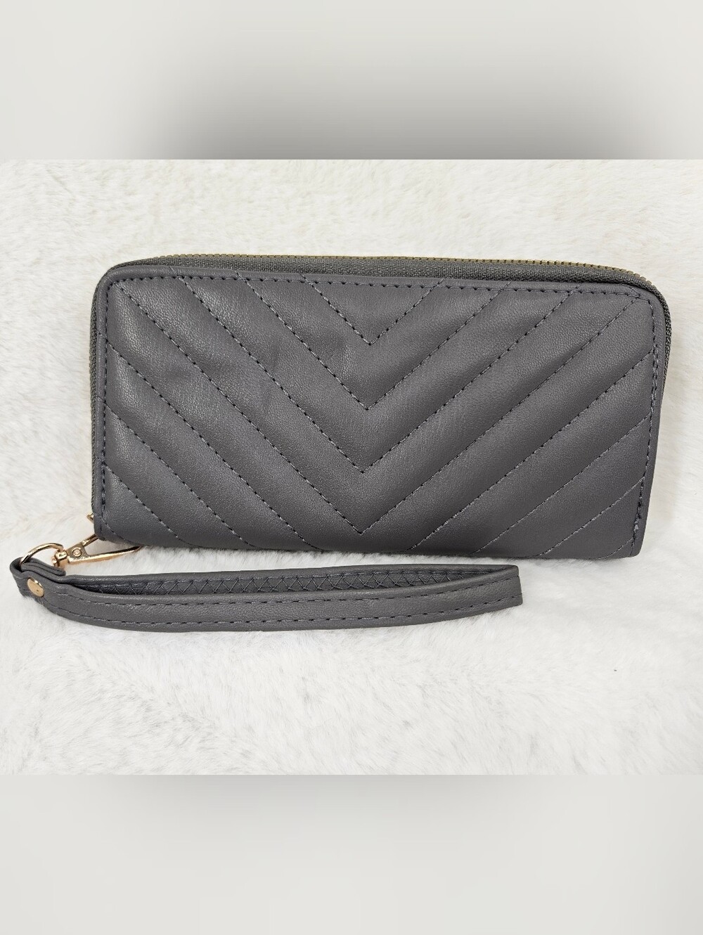 Quilted Gray Zip-Around Wristlet Wallet